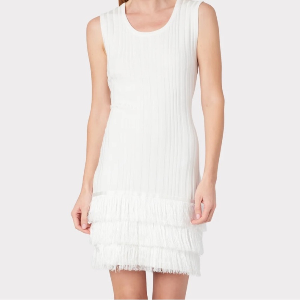 Milly white fitted sheath with fringe